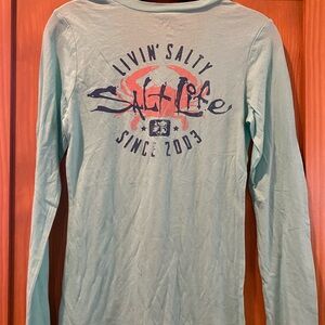 Salt Life Women’s Teal Livin’ Salty V-Neck L /S Fitted  T-Shirt NWT  S
